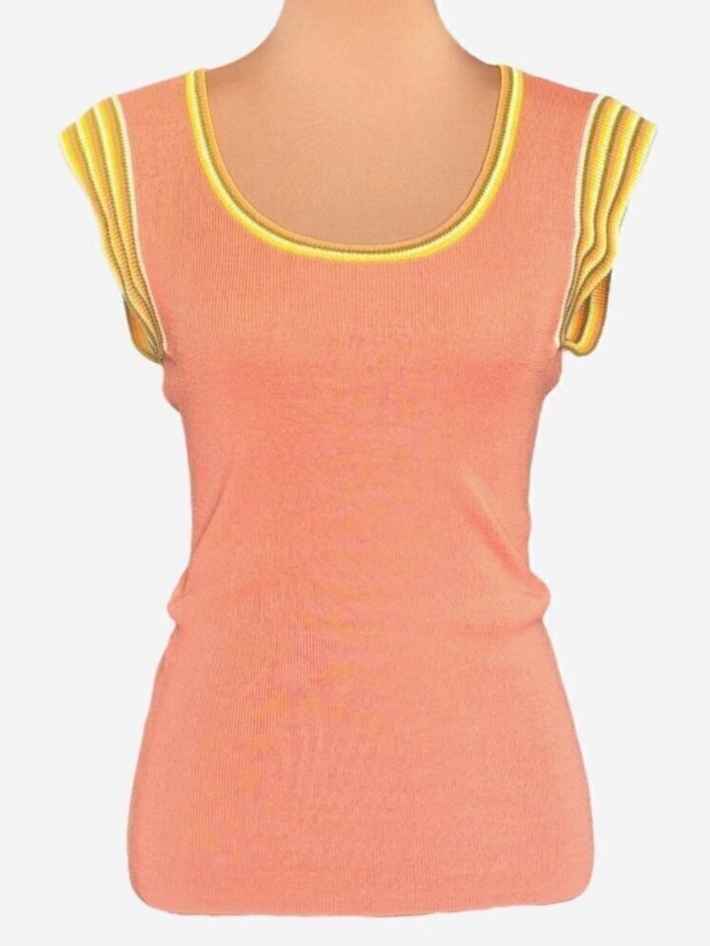 Nanette Lepore Rib Knit Top Sz L Orange Scoop-neck Fitted Colorblock Y2K